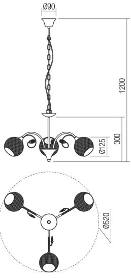 Redo 02-972 - Lampadario a catena ASPERA 3xE14/28W/230V Ø 52 cm nero