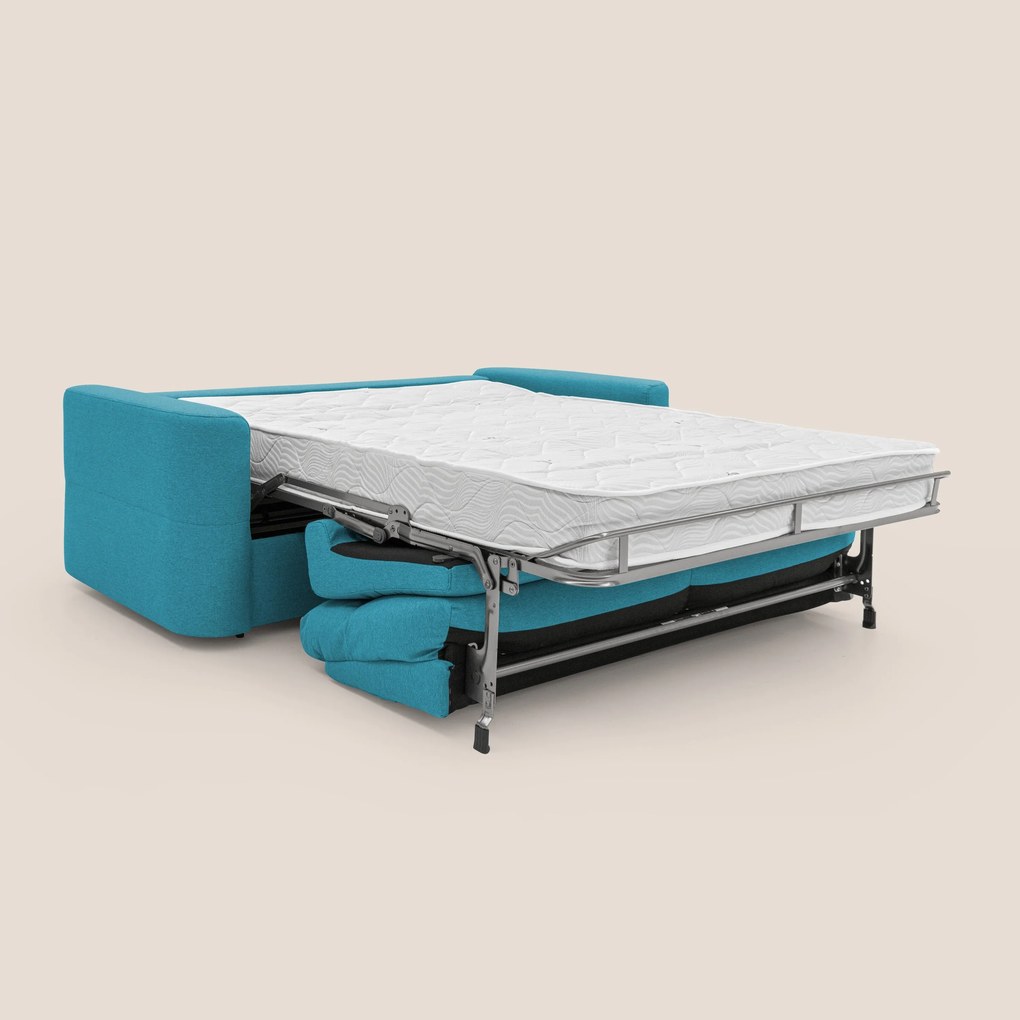 Cupido Divano letto materasso H18 cm e schienale alto in tessuto impermeabile simil cotone T13 azzurro