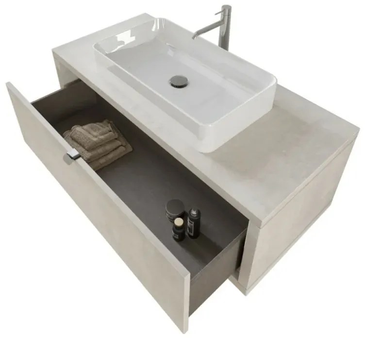 Mobile bagno sospeso 110 cm Master grigio nuvola con lavabo e specchio