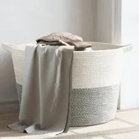 Cesto per Biancheria Grigio e Bianco 60x36 cm in Cotone 358474