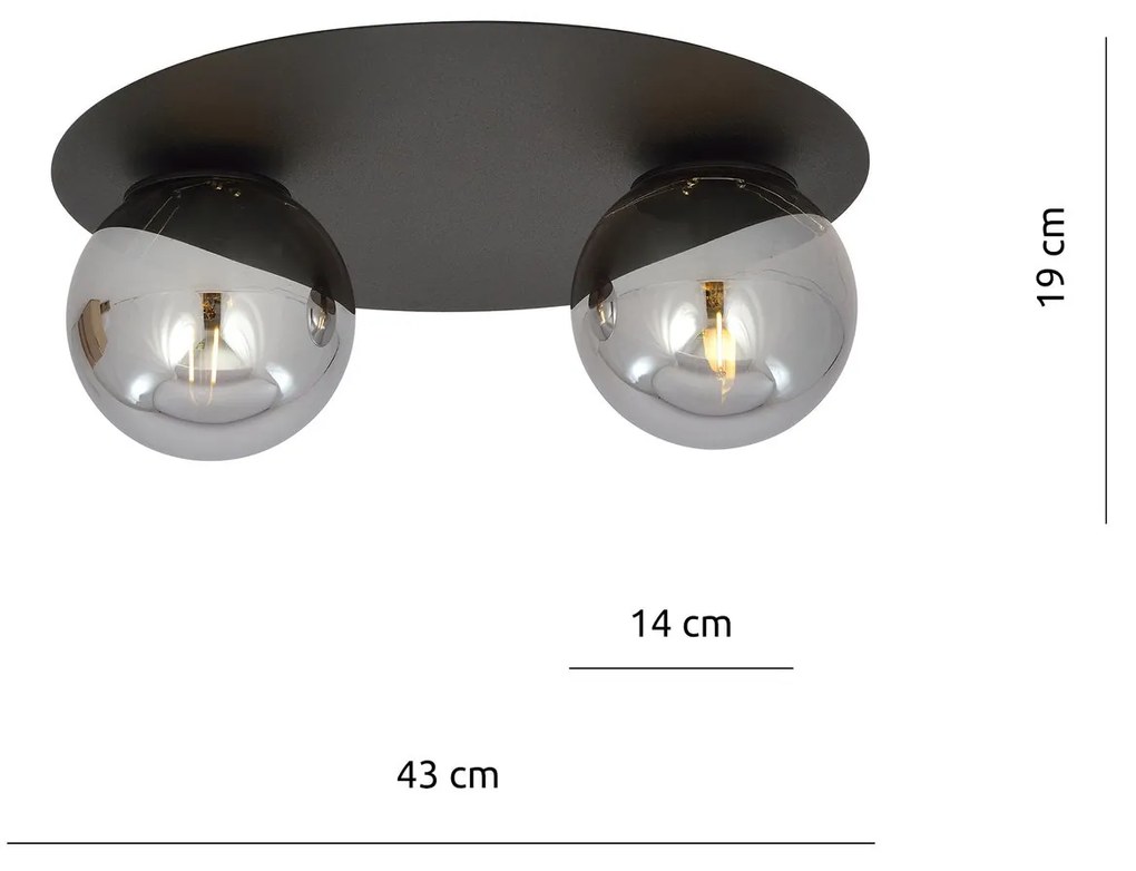 Plafoniera Minimal 2 Luci Solar In Acciaio Nero E Sfere Di Vetro Fumè