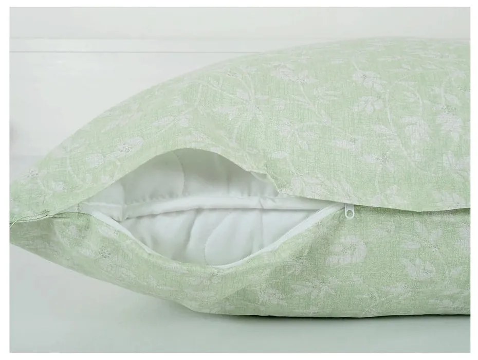 Set copripiumino e federa verde in crêpe per letto singolo 140x200 cm Green Flowers – B.E.S.