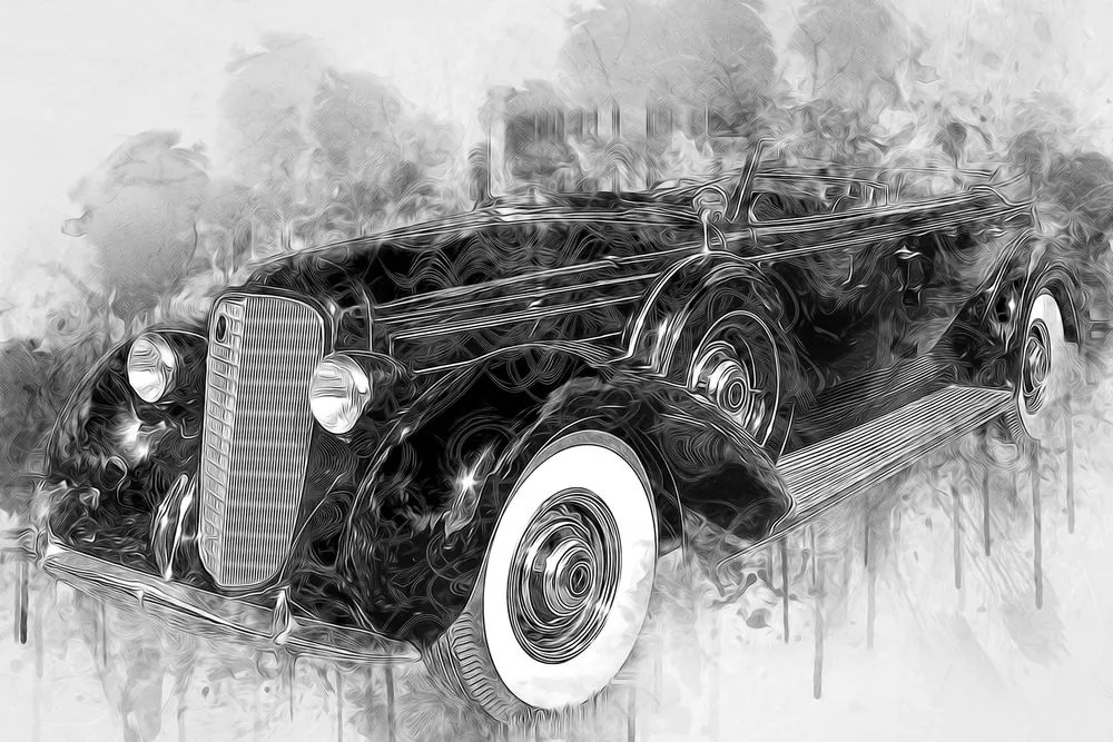 Quadro su tela – Auto retrò storica in bianco e nero