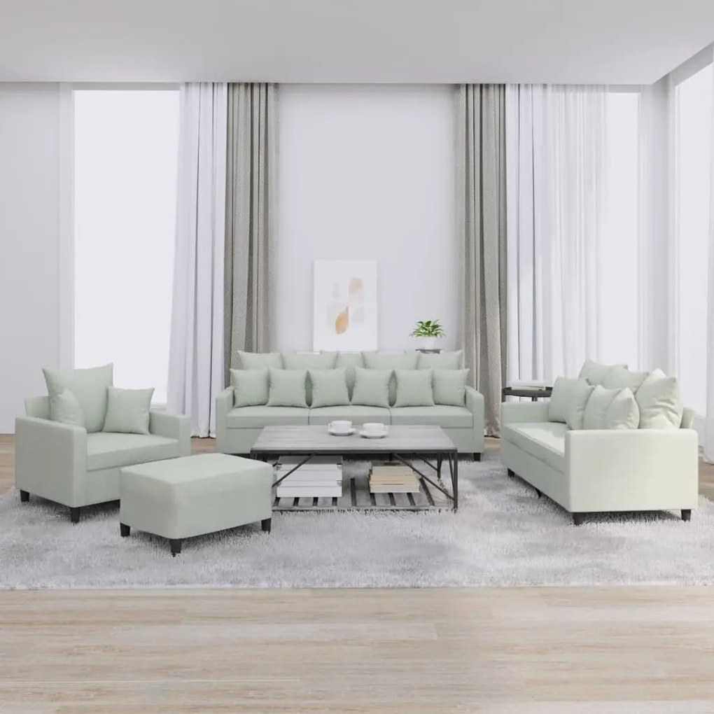 Set Di Divani 4 Pz Con Cuscini Grigio Chiaro İn Velluto /