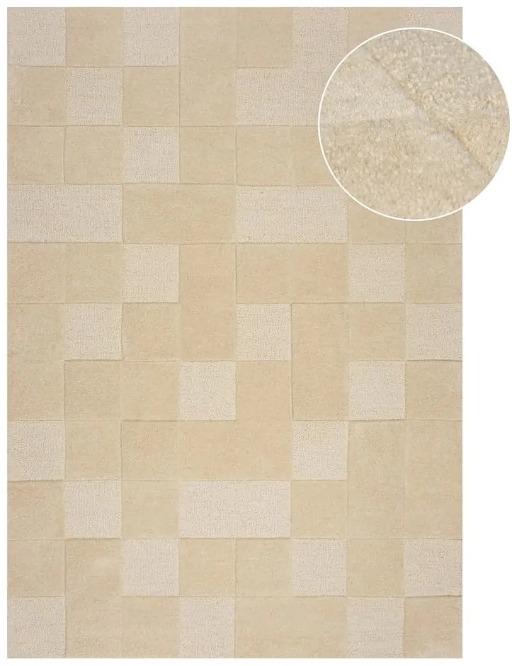 Tappeto in lana beige 200x290 cm Checkerboard - Flair Rugs