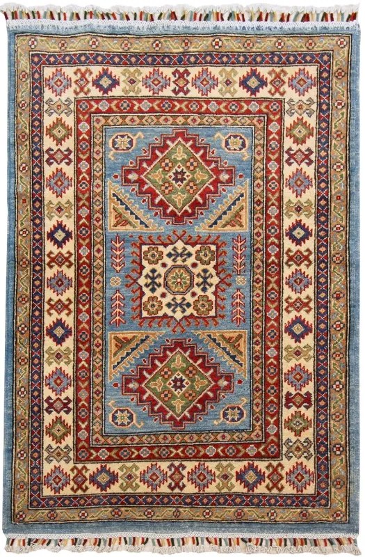 Kazak Tappeto 120x100 Blu (Afghanistan) Annodato A Mano