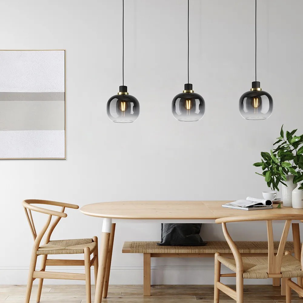 Lampadario Contemporaneo Oilella 3 Luci Acciaio Nero E Ottone Diffusore Nero