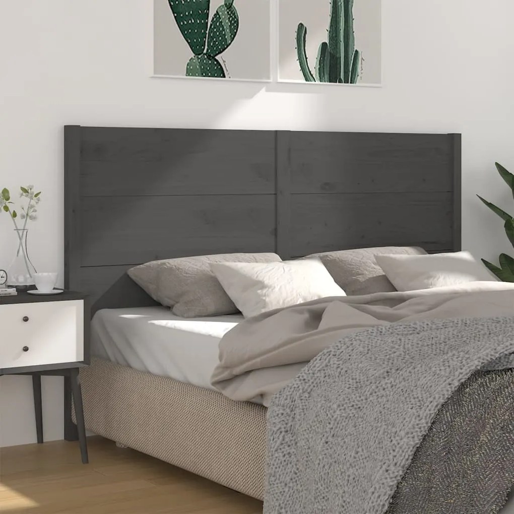 Testiera Per Letto Grigia 126x4x100cm İn Legno Massello Di Pino /