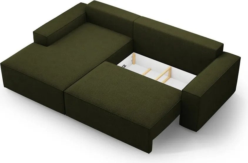 Divano letto angolare verde scuro in tessuto bouclé (angolo sinistro) Jodie - Micadoni Home