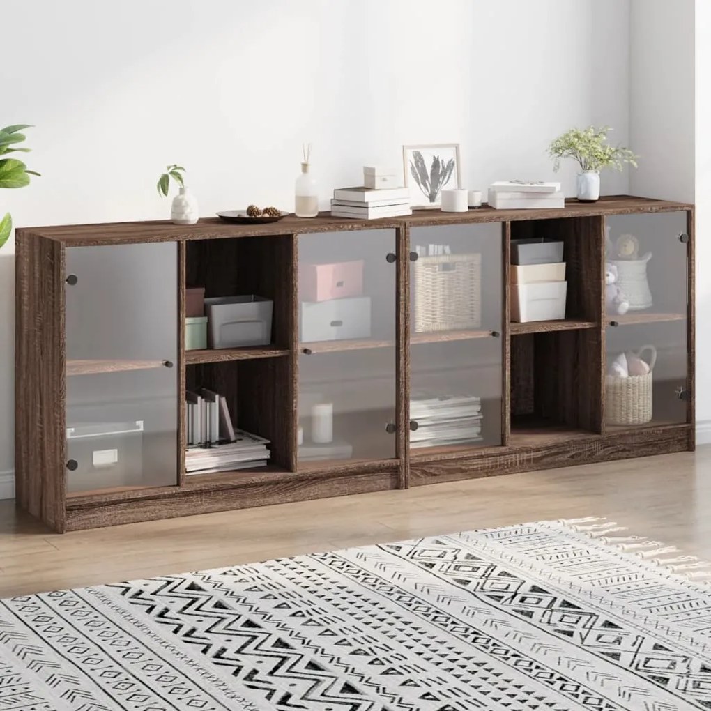 Libreria Con Ante Rovere Marrone 204x37x75 Cm Legno Multistrato /