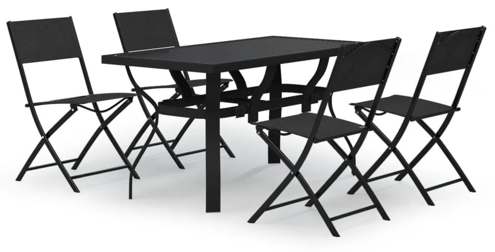 Set da pranzo per giardino 5 pz grigio e nero