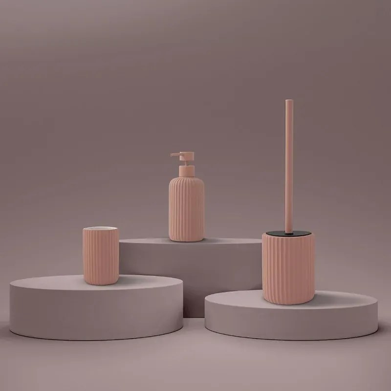Scopino wc rosa in ceramica soft touch con setole nere Spring