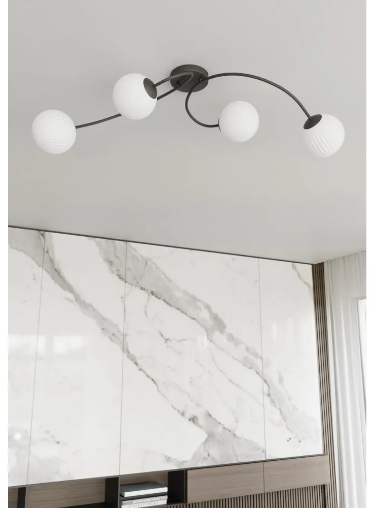 Lampada da soffitto in acciaio e vetro VIBRA 4 da interno 4xE14 Colore del corpo Nero e Bianco