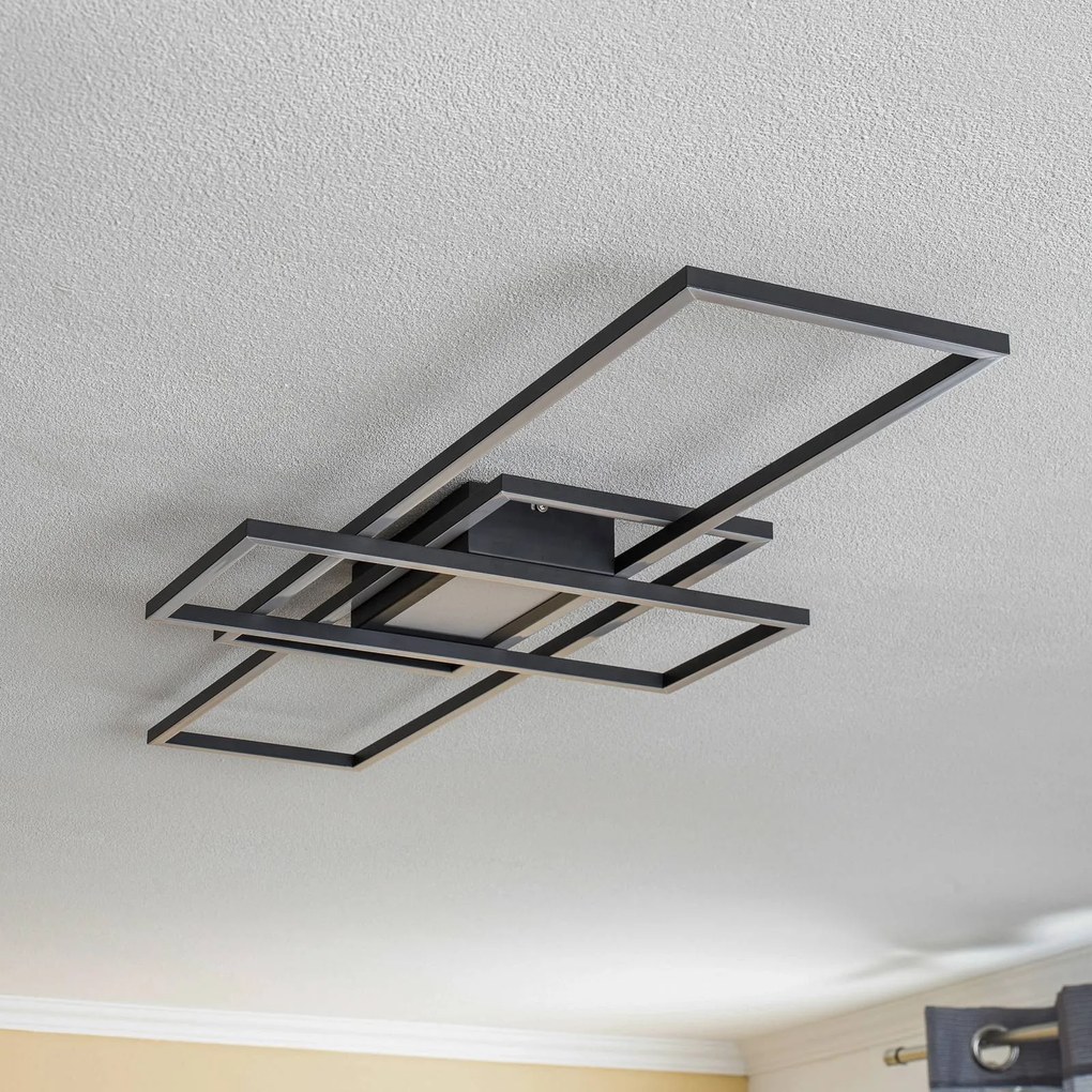 Plafoniera a LED Ismera Lindby, dimmerabile, Nero, Soggiorno / Sala da pranzo, Alluminio, Moderno, Plafoniera LED