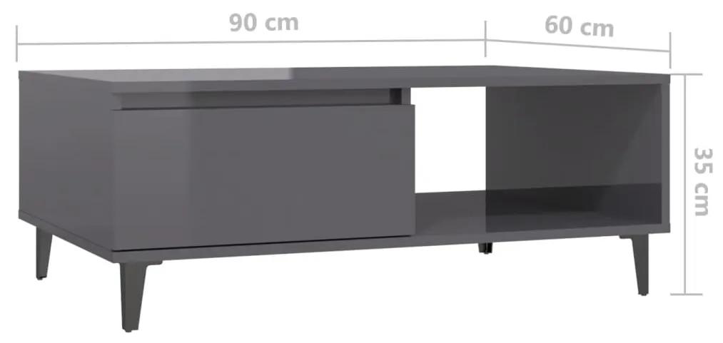 Tavolino da Salotto Grigio Lucido 90x60x35 cm Legno Multistrato