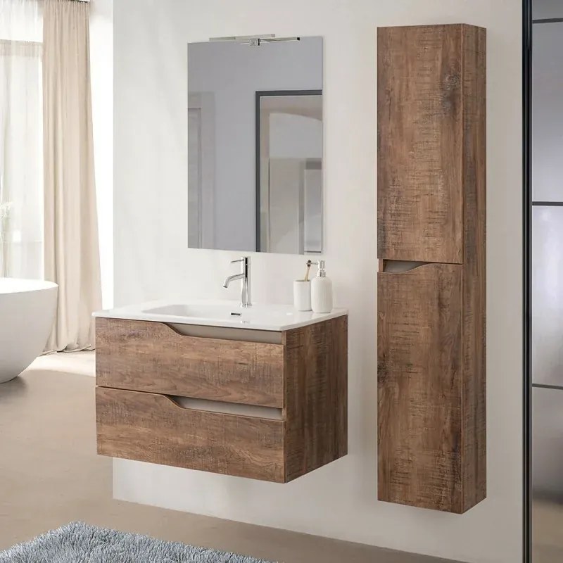 Mobile bagno sospeso 80cm tabacco e tortora con lavabo Sumya