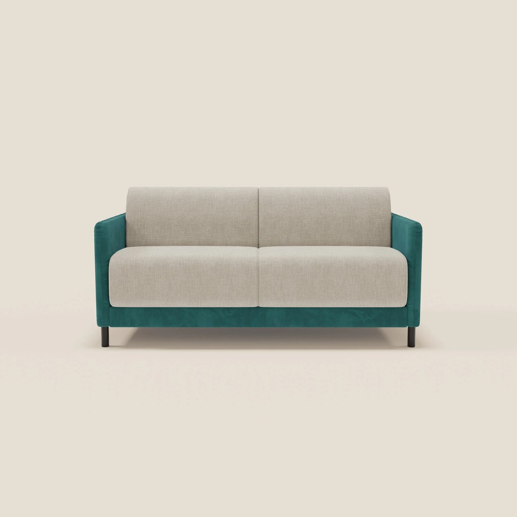 Narciso divano letto desing con materasso H18 cm bicolore con struttura in microfibra smacchiabile e imbottiture in elegante tessuto impermeabile T06 petrolio - panna