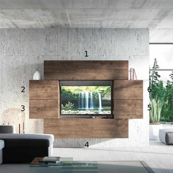 Parete soggiorno Isoka A07 L.234 H.160 P.39,5 Noce