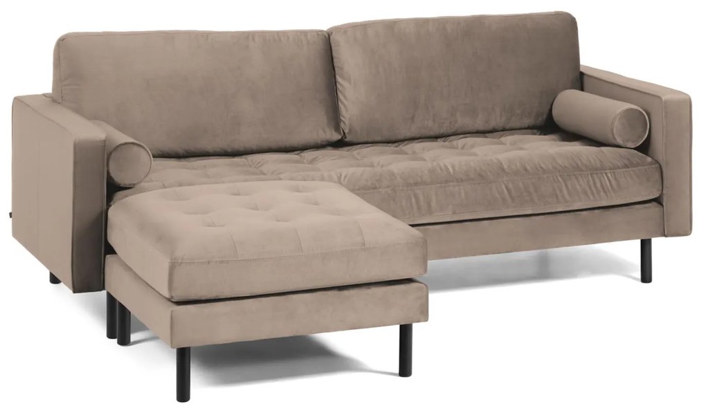 Kave Home - Divano Debra 3 posti con poggiapiedi in velluto topo 222 cm