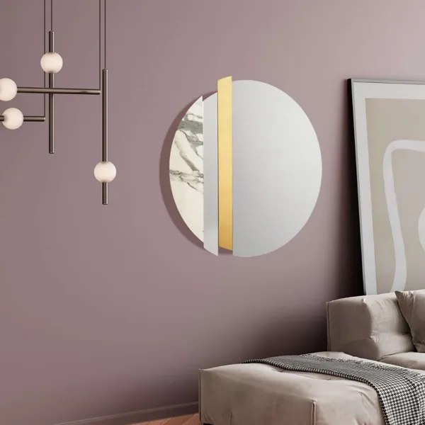 Specchio moderno 80 cm con decori foglia oro e effetto marmo bianco - KEVIN