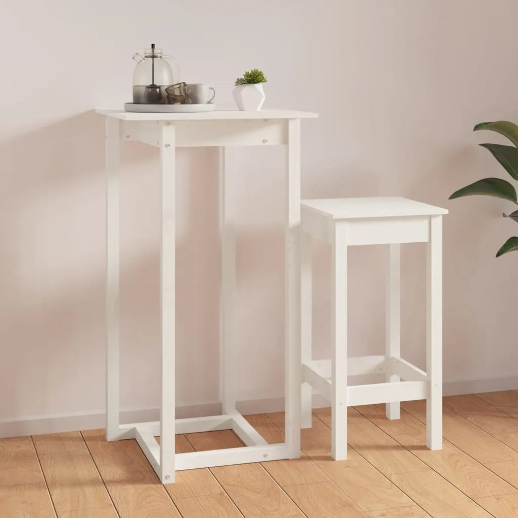 Tavolo Da Bar Bianco 60x60x110 Cm İn Legno Massello Di Pino /