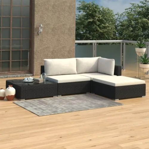 Set Divani da Giardino 4 pz con Cuscini in Polyrattan Nero