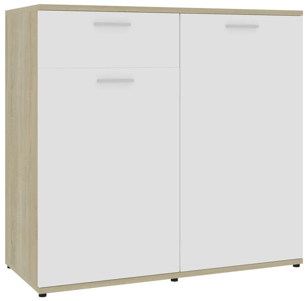 Credenza Bianca e Rovere Sonoma 80x36x75cm in Legno Multistrato