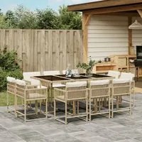 Set da Pranzo da Giardino 11 pz con Cuscini Beige in Polyrattan 3211570