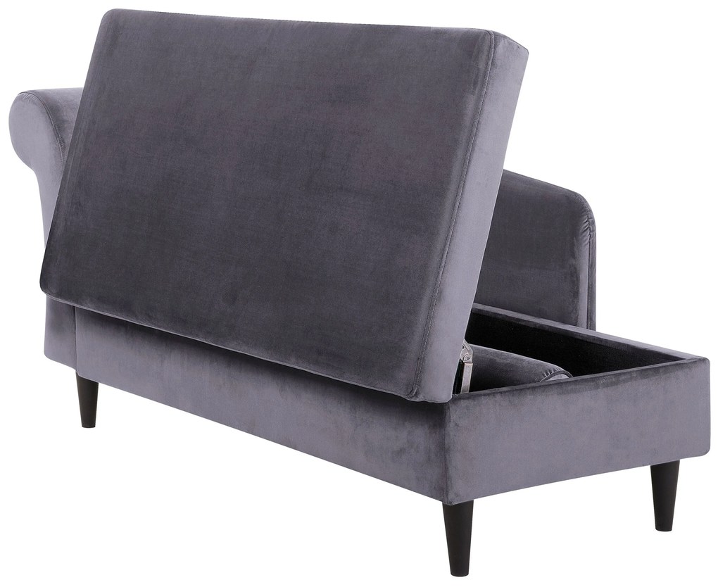 Chaise longue velluto grigio scuro e legno scuro sinistra LUIRO Beliani