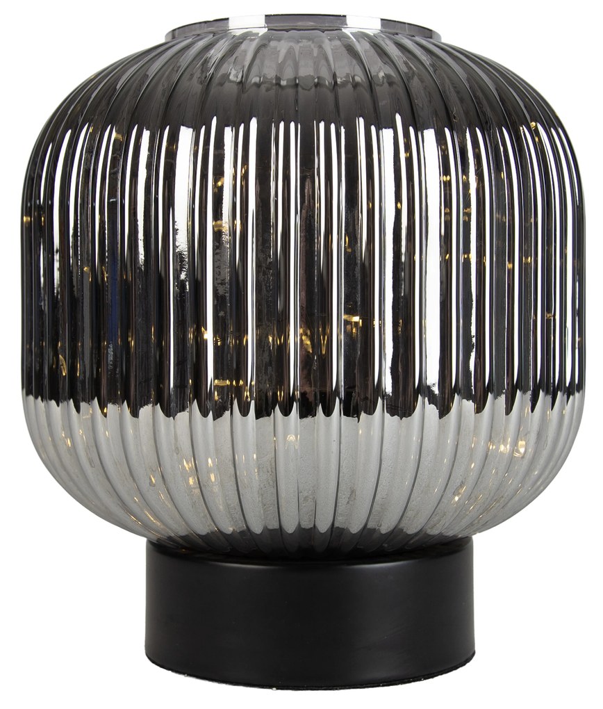 Lampada da tavolo Art Déco nera con vetro fumé e cavo E27 incluso - Karel