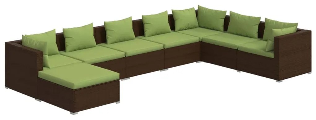 Set Divani da Giardino 8 pz con Cuscini in Polyrattan Marrone