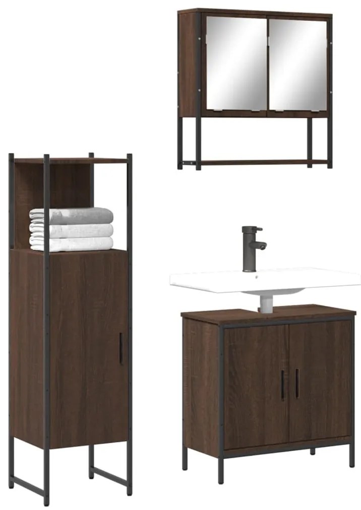 Set Mobili Da Bagno 3 Pz Rovere Marrone İn Legno Multistrato /