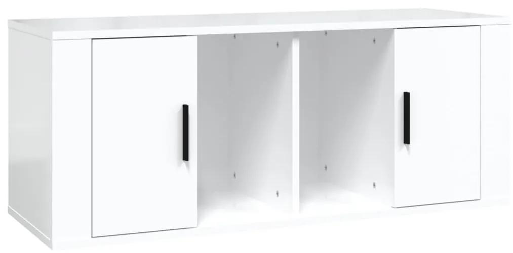 Mobile Porta TV Bianco Lucido 100x35x40 cm in Legno Multistrato