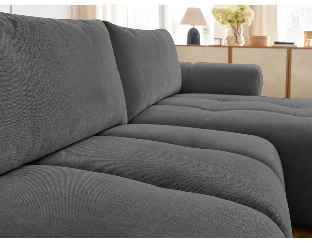 Divano angolare grigio scuro allungabile e con contenitore (penisola a destra/chaise lounge) Fuji – Bobochic Paris