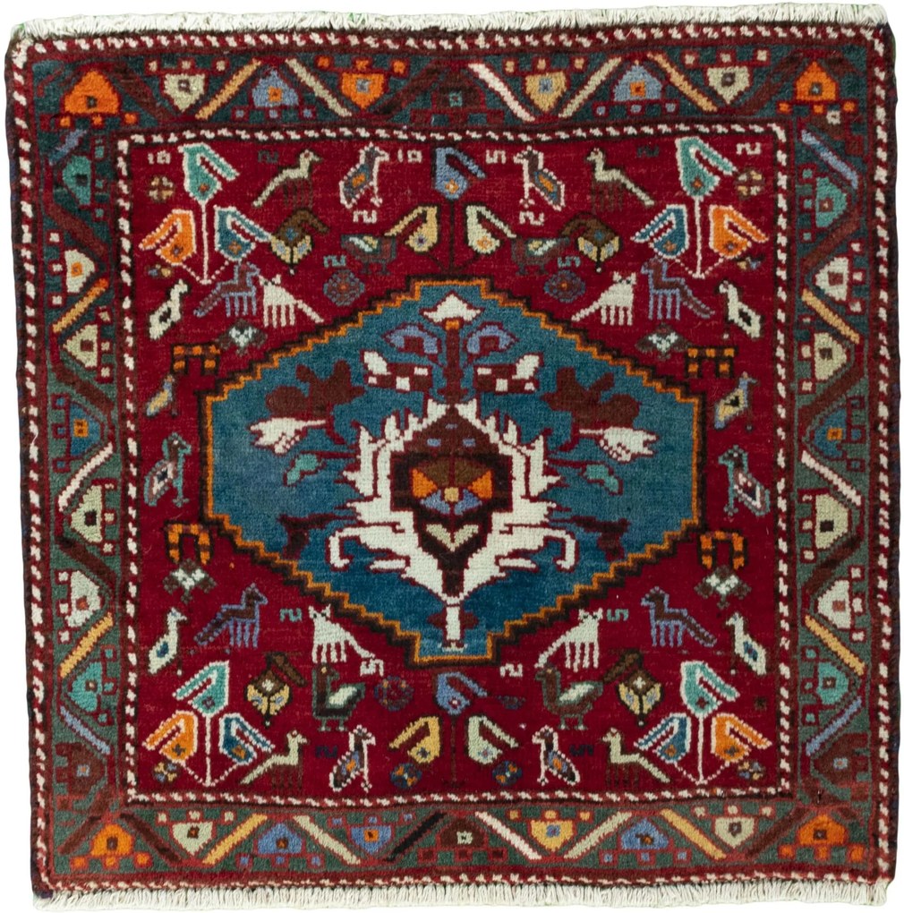 Shiraz Tappeto 70x60 Rosso (Iran) Annodato A Mano