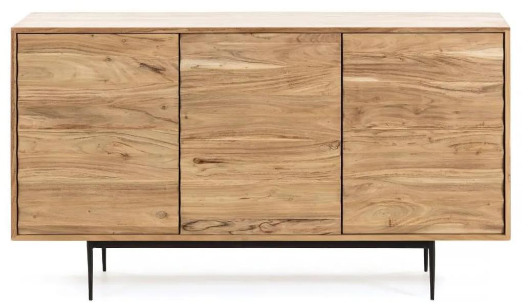 Kave Home - Creenza Delsie 3 ante in legno massello di acacia e acciaio verniciato nero 147 x 81 cm