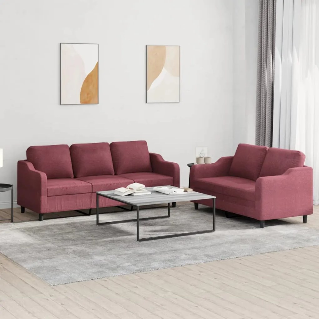 Set Di Divani 2 Pz Con Cuscini Rosso Vino İn Tessuto /