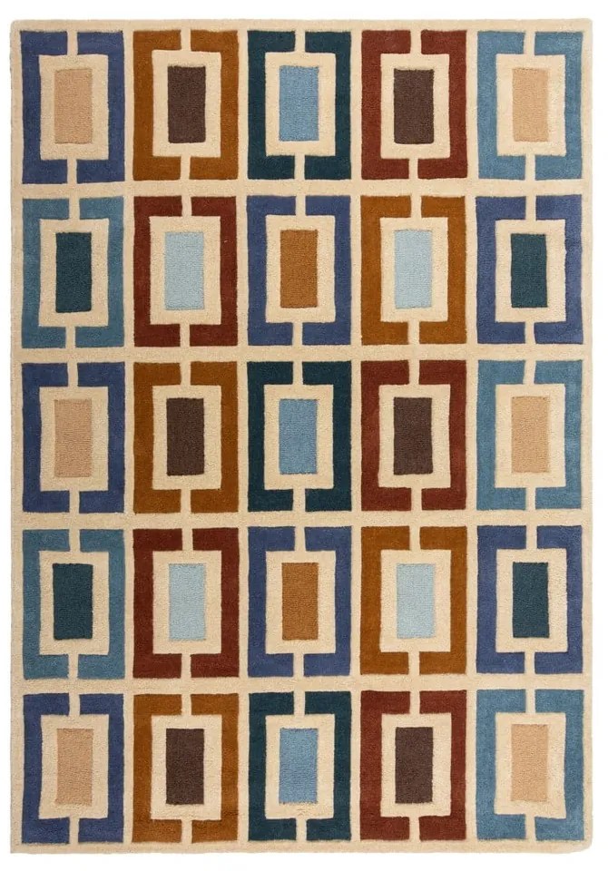 Tappeto in lana blu-arancio tessuto a mano 120x170 cm Retro Blocks - Flair Rugs