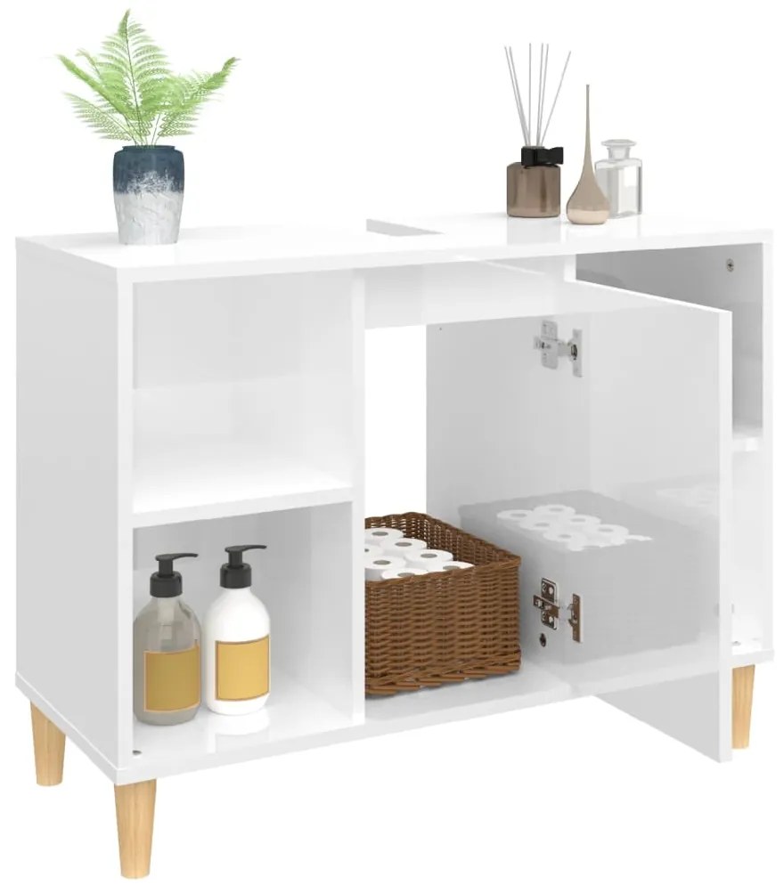 Mobile lavabo bianco lucido 80x33x60 cm in legno multistrato