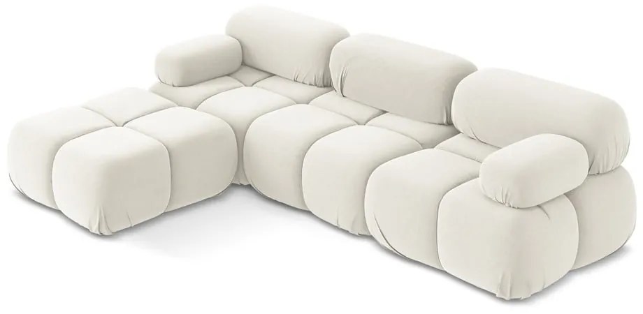 Divano angolare componibile bianco con rivestimento in velluto Lokua – Makamii