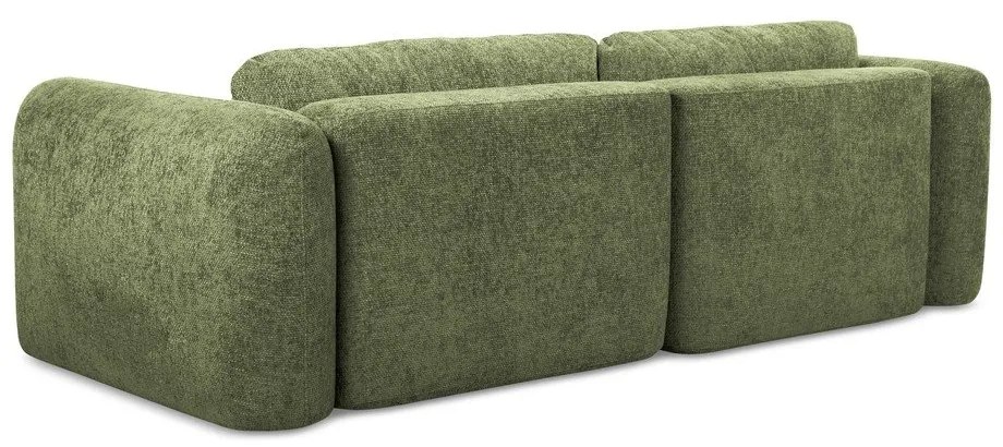 Divano angolare verde allungabile/con contenitore (con penisola a destra/con chaise lounge) con rivestimento in ciniglia Mele – Makamii