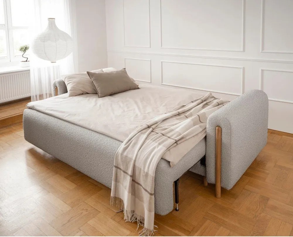 Divano greige allungabile/con contenitore e rivestimento in bouclé 244 cm Arcadova – ELTAP