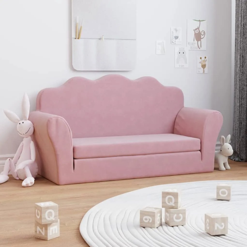 Divano Letto Per Bambini A 2 Posti Rosa İn Morbido Peluche /