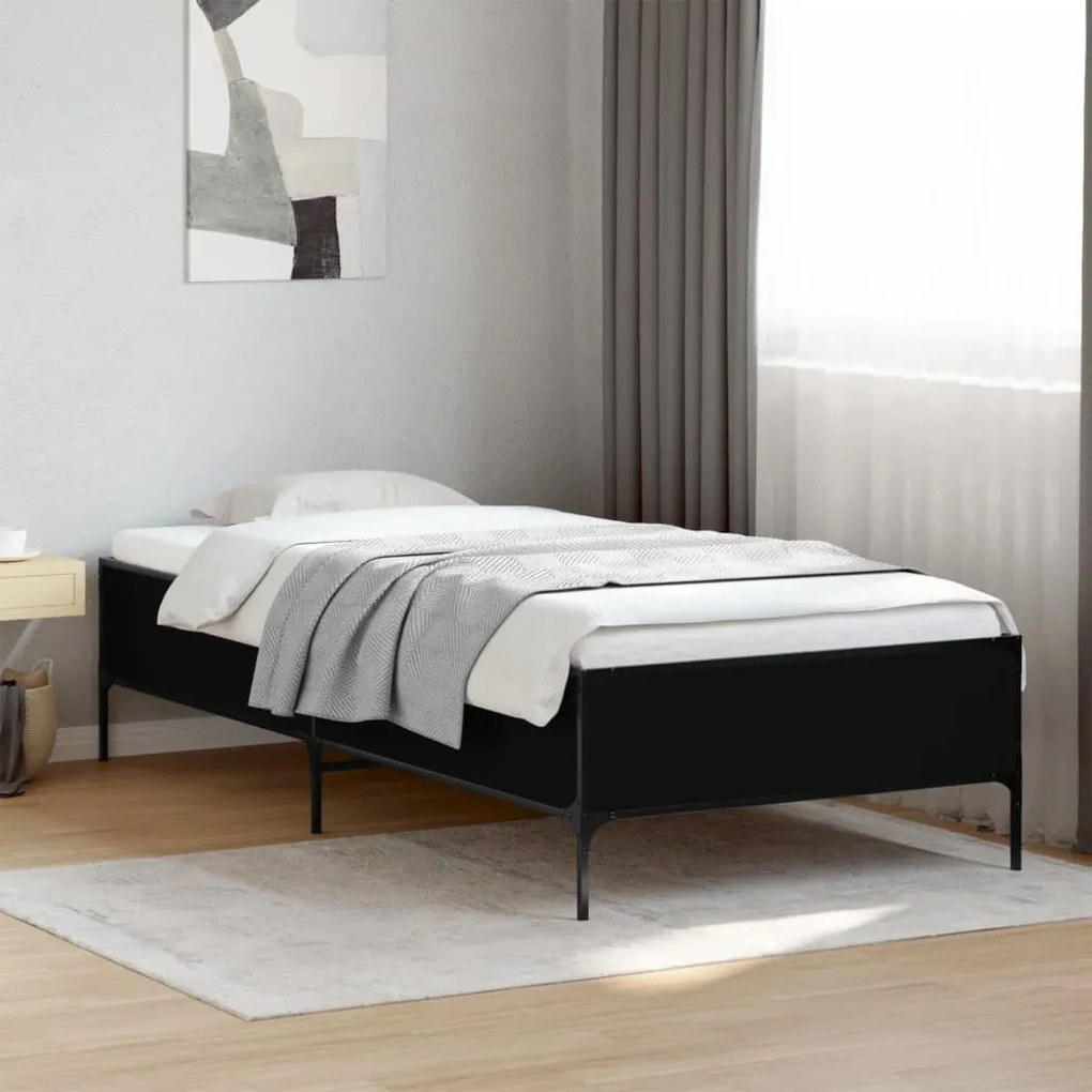 Giroletto nero 90x190 cm in legno multistrato e metallo