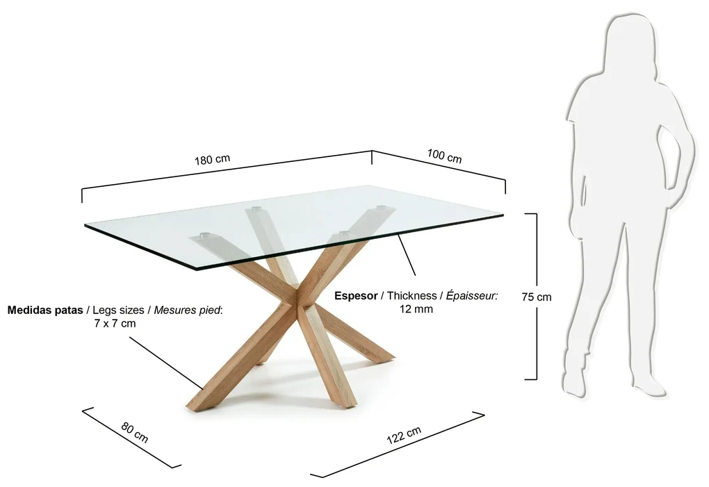 Tavolo top in vetro 12 mm 140x80 cm ARLEY