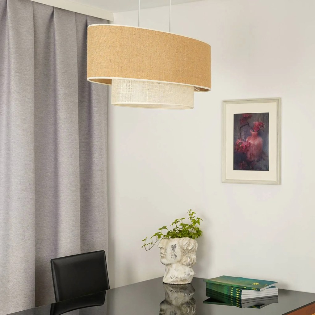 Euluna lampada a sospensione Boho in juta, marrone naturale/bianco, lunghezza