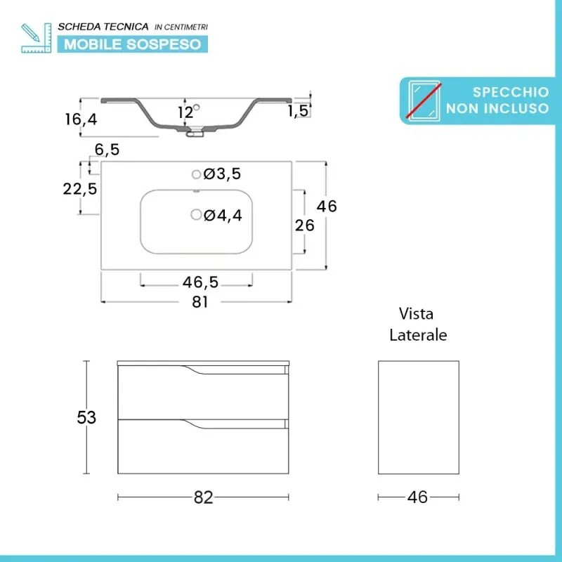 Mobile bagno sospeso 80cm tabacco e tortora con lavabo Sumya