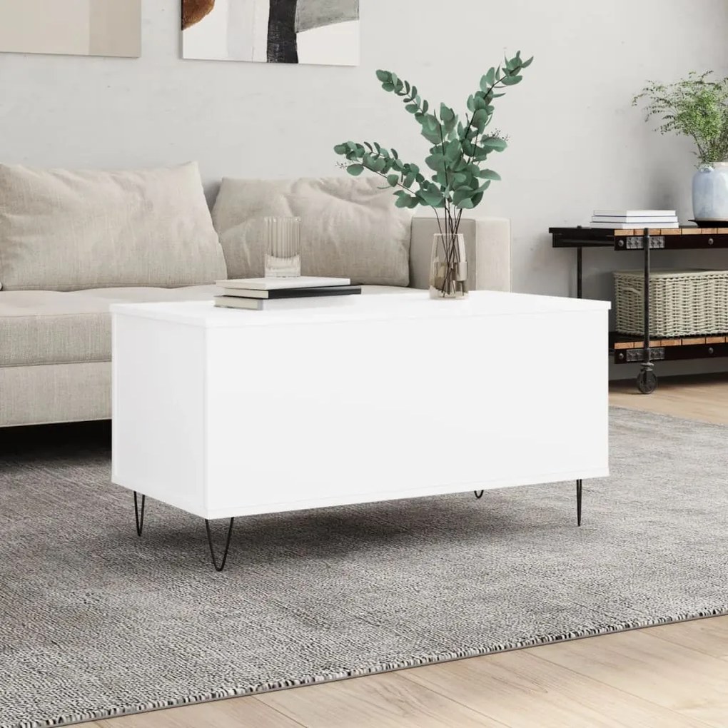 Tavolino Da Salotto Bianco 90x44,5x45 Cm İn Legno Multistrato /