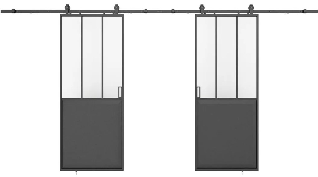 Porta scorrevole doppia atelier sistema esterno muro Nero e vetro temp. smerigliato 2xH205xL63cm - ARTISTO II