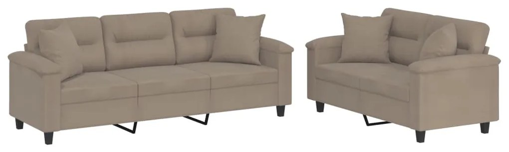 Set divani 2 pz con cuscini tortora in tessuto microfibra
